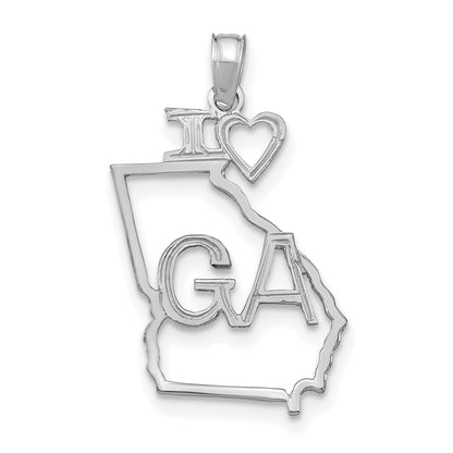 14K White Gold Solid Georgia State Pendant