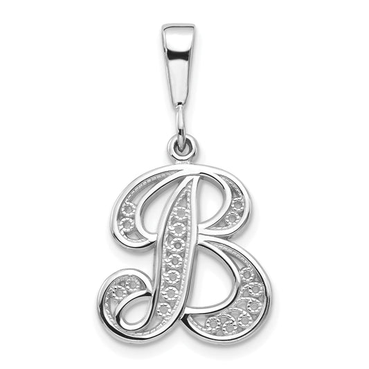 10K White Gold 10Kw Filigree Initial B Pendant