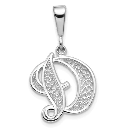 10K White Gold 10Kw Filigree Initial D Pendant