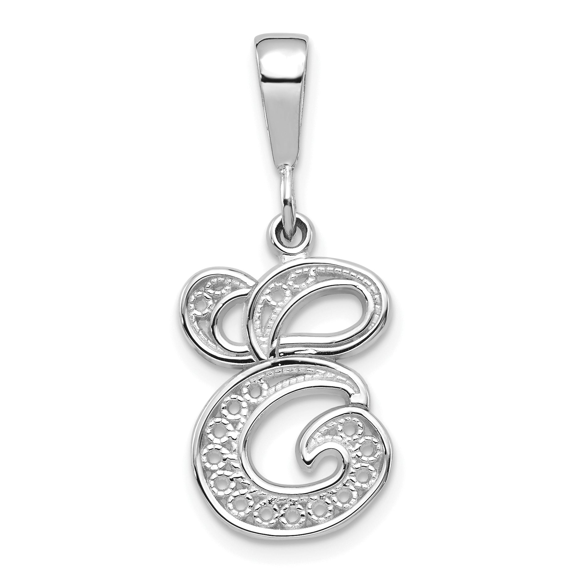 10K White Gold 10Kw Filigree Initial E Pendant
