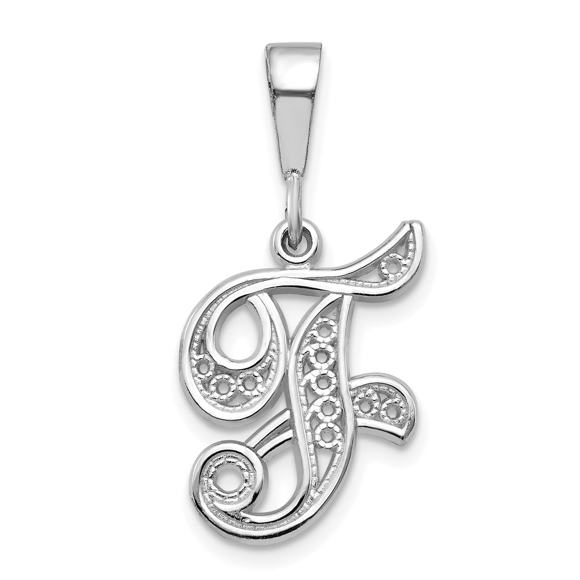 10K White Gold 10Kw Filigree Initial F Pendant