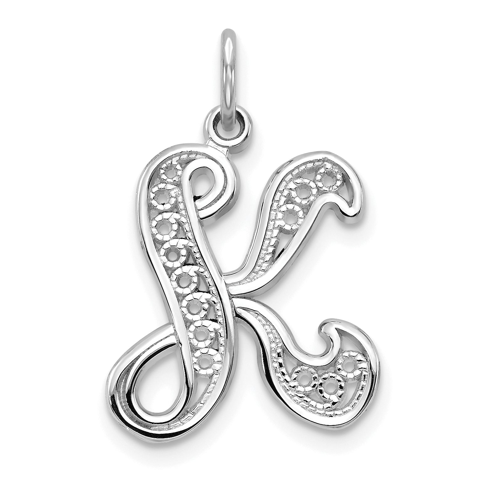 10K White Gold 10Kw Filigree Initial K Pendant