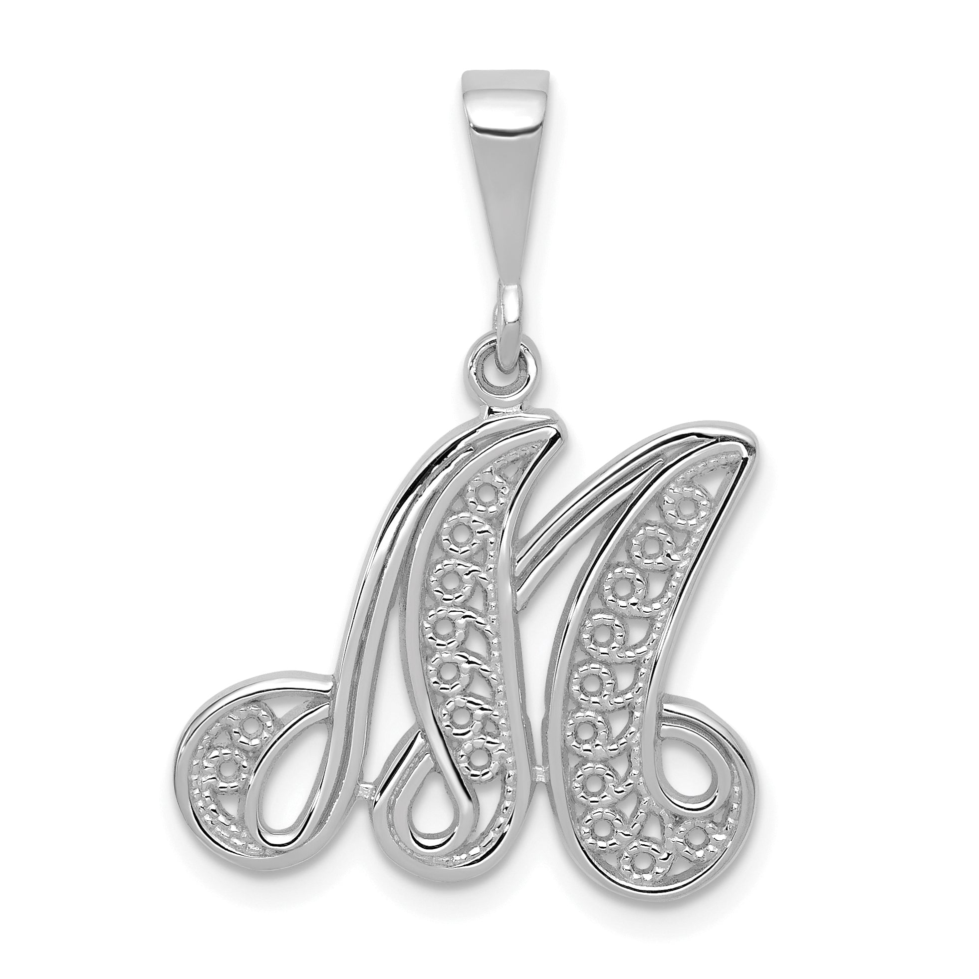 10K White Gold 10Kw Filigree Initial M Pendant