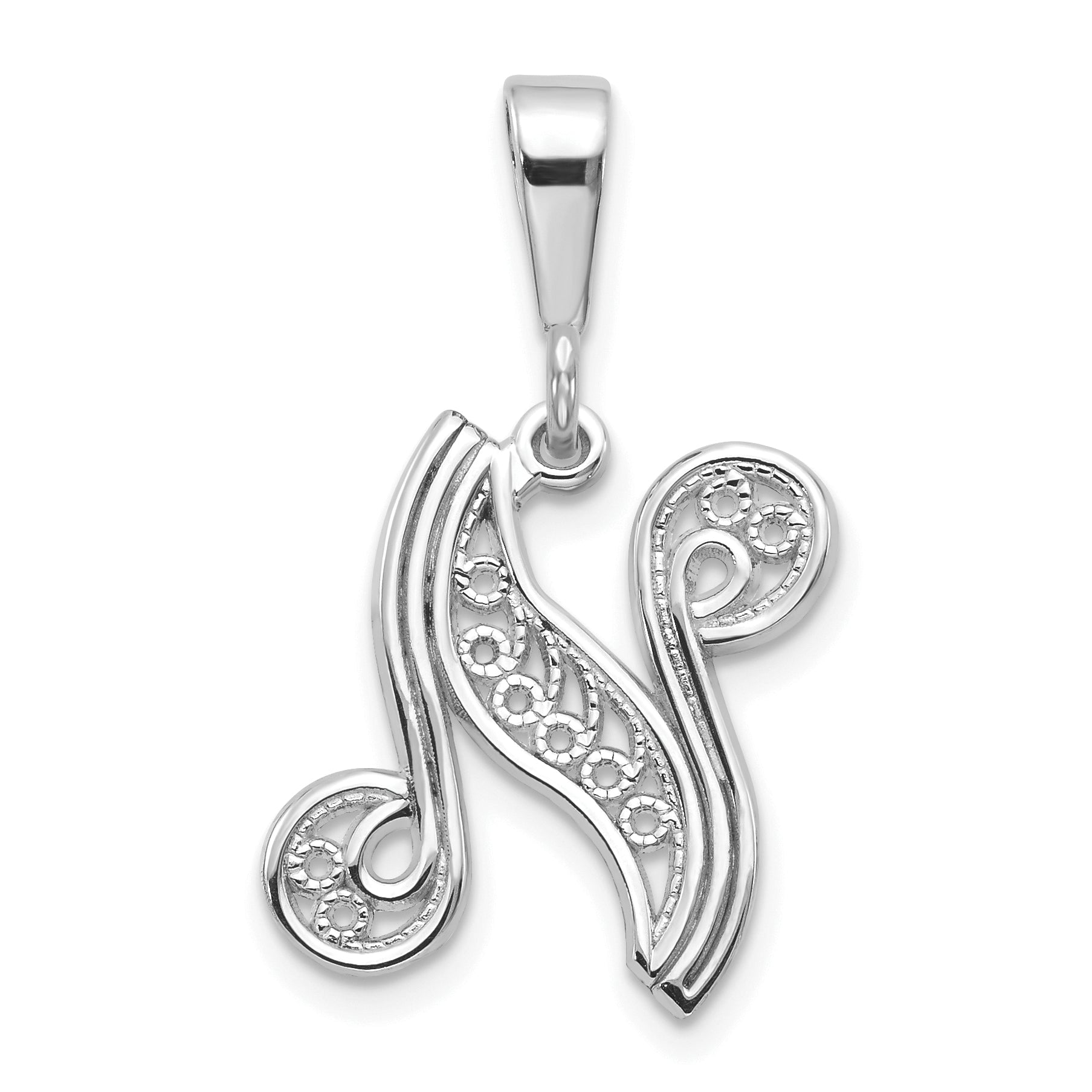 10K White Gold 10Kw Filigree Initial N Pendant