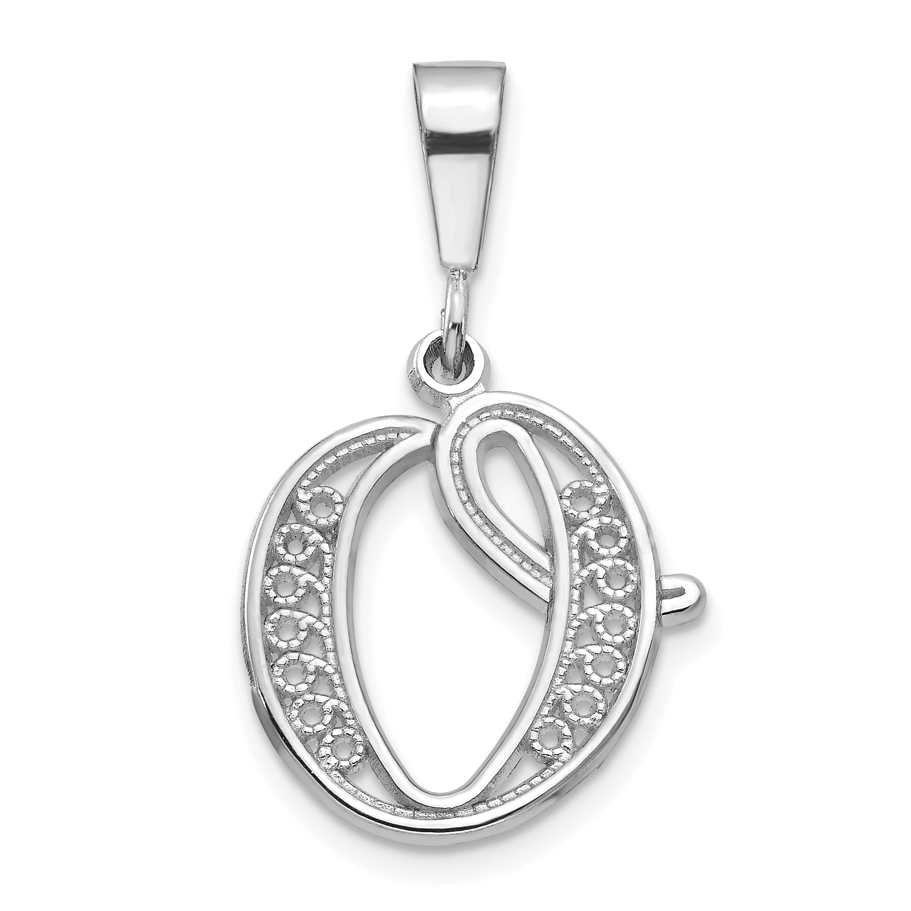 10K White Gold 10Kw Filigree Initial O Pendant