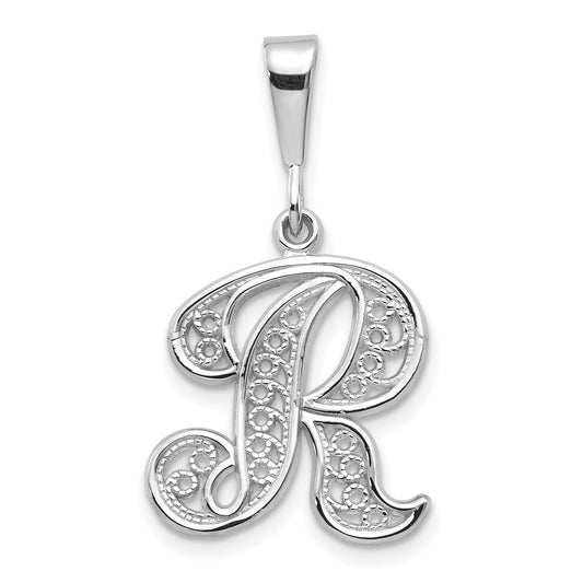 10K White Gold 10Kw Filigree Initial R Pendant
