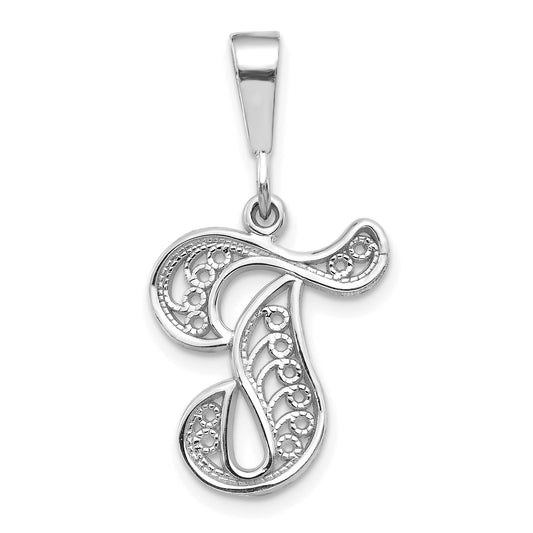 10K White Gold 10Kw Filigree Initial T Pendant