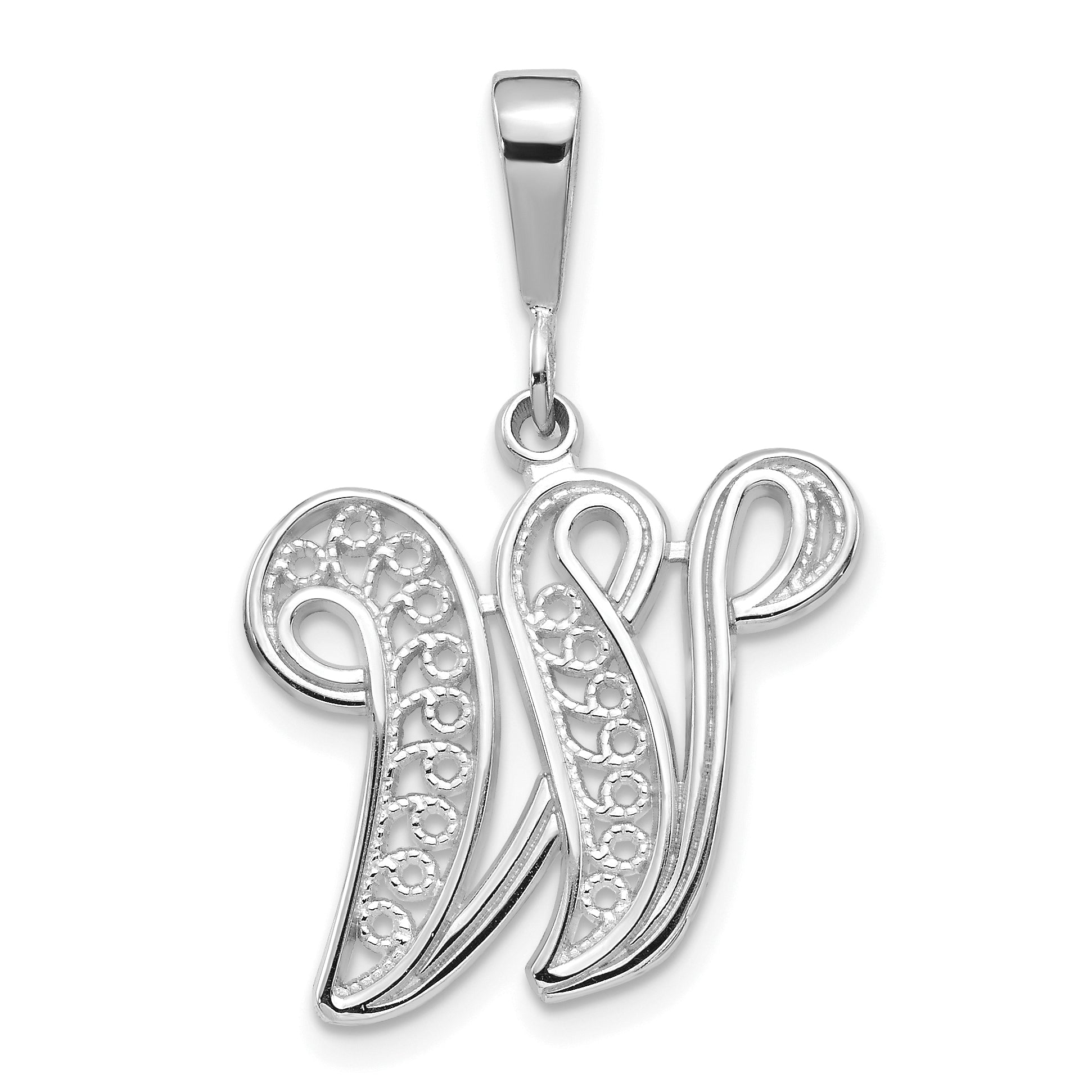 10K White Gold 10Kw Filigree Initial W Pendant