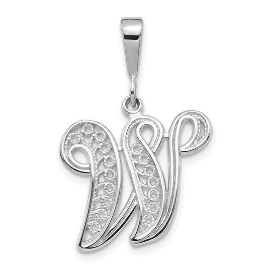 10K White Gold 10Kw Filigree Initial W Pendant