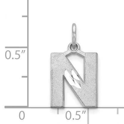 14K White Gold 14Kw Satin Diamond-Cut Letter N Initial Charm