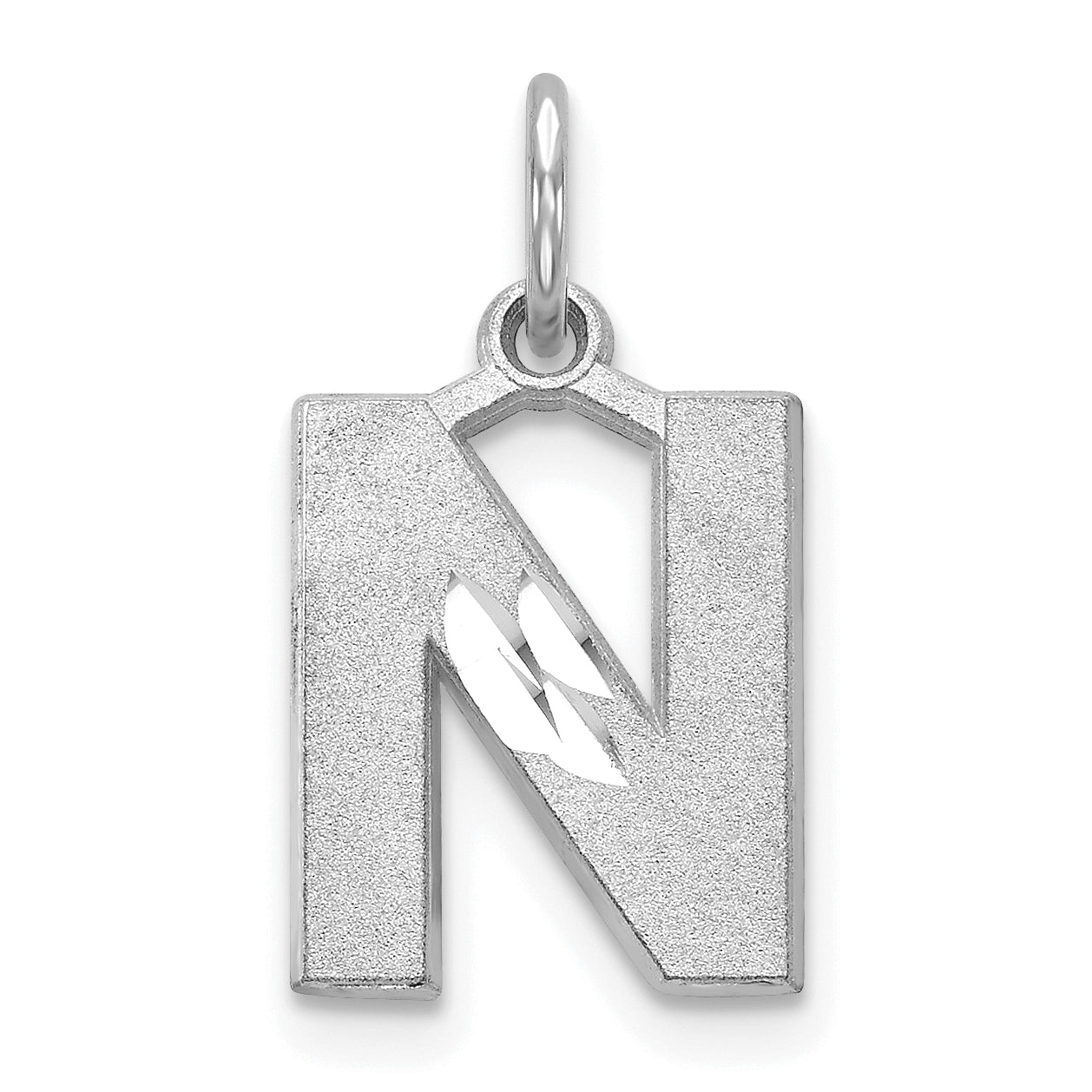 14K White Gold 14Kw Satin Diamond-Cut Letter N Initial Charm
