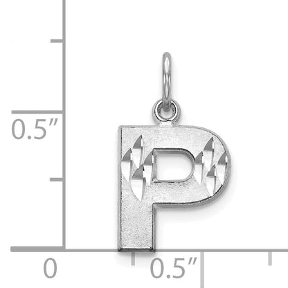 14K White Gold 14Kw Satin Diamond-Cut Letter P Initial Charm