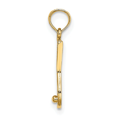 14K Yellow Gold Solid Polished 3-D Tennis Racquet Charm