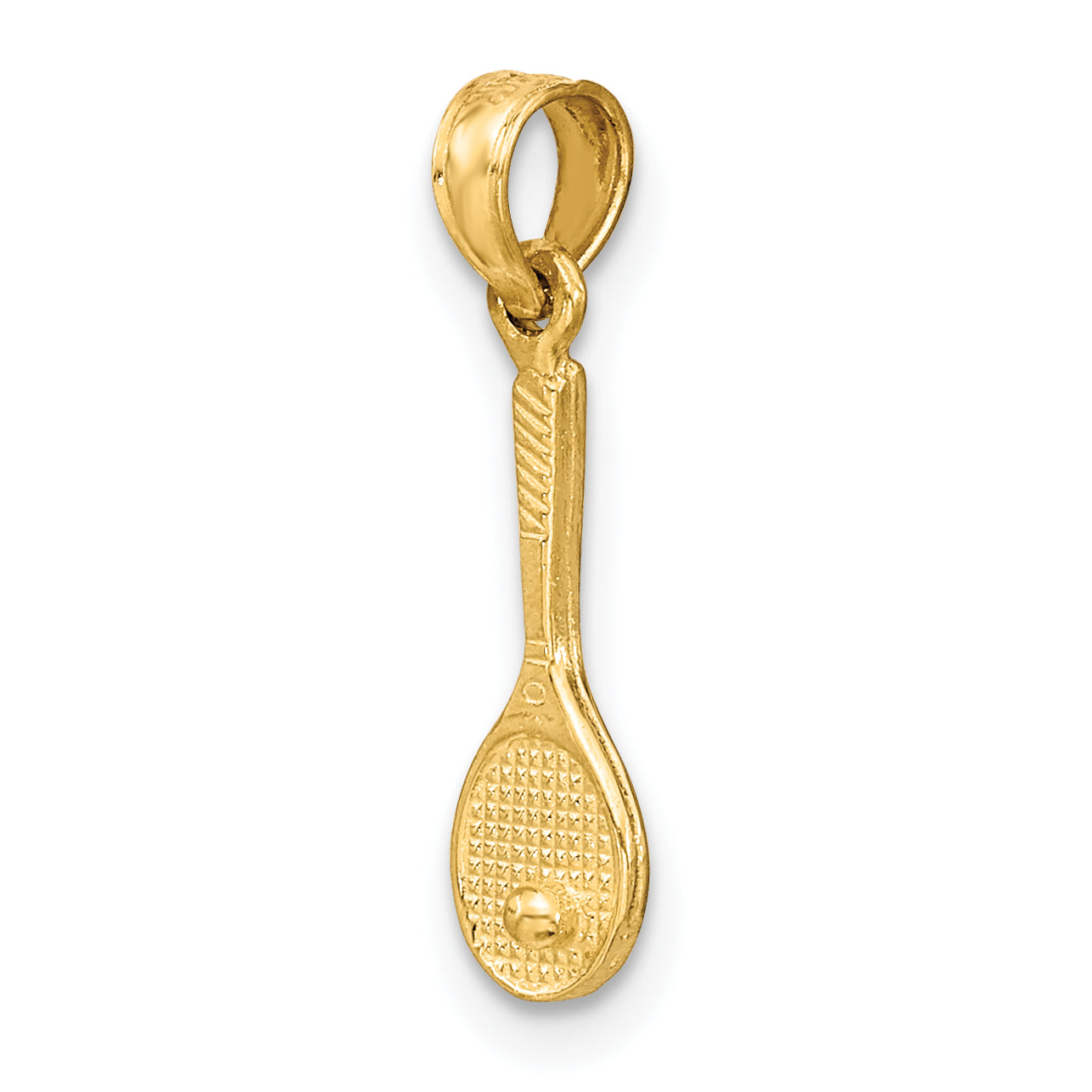 14K Yellow Gold Solid Polished 3-D Tennis Racquet Charm