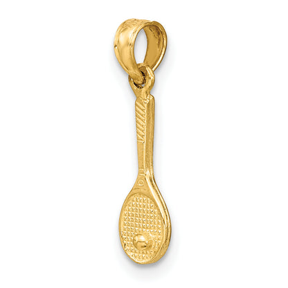 14K Yellow Gold Solid Polished 3-D Tennis Racquet Charm