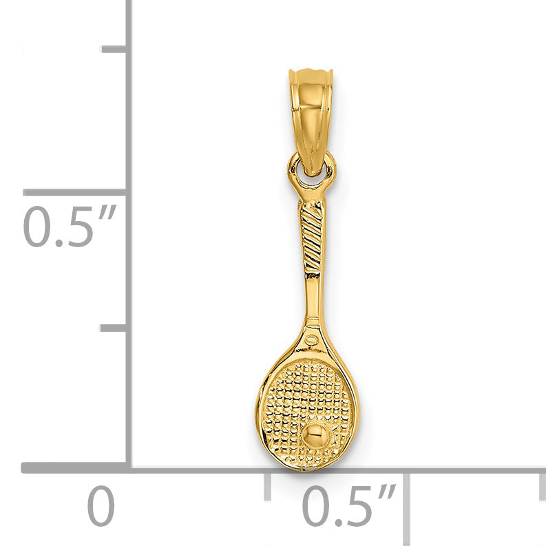 14K Yellow Gold Solid Polished 3-D Tennis Racquet Charm