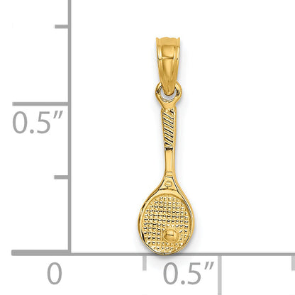 14K Yellow Gold Solid Polished 3-D Tennis Racquet Charm
