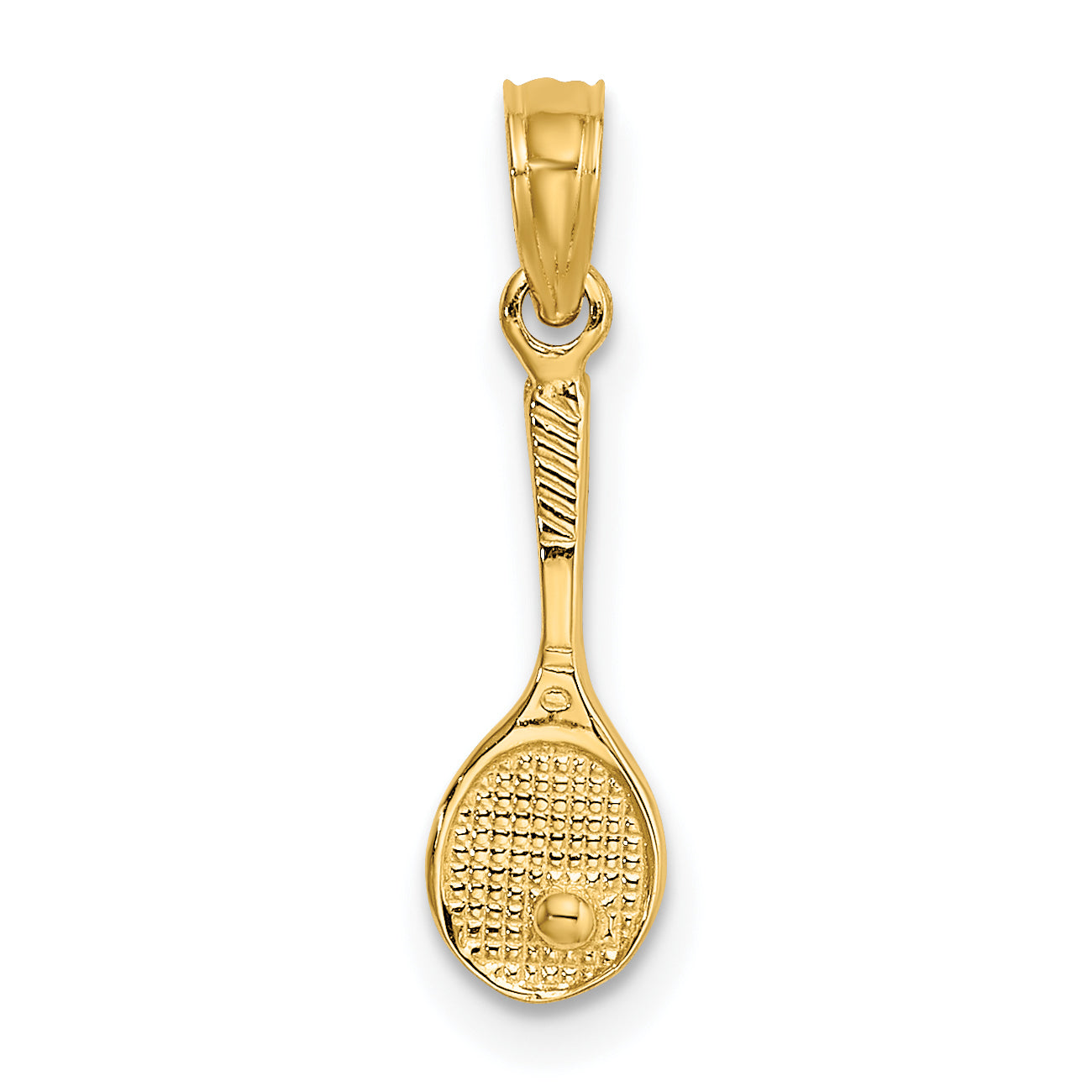 14K Yellow Gold Solid Polished 3-D Tennis Racquet Charm