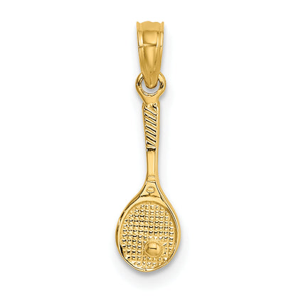 14K Yellow Gold Solid Polished 3-D Tennis Racquet Charm