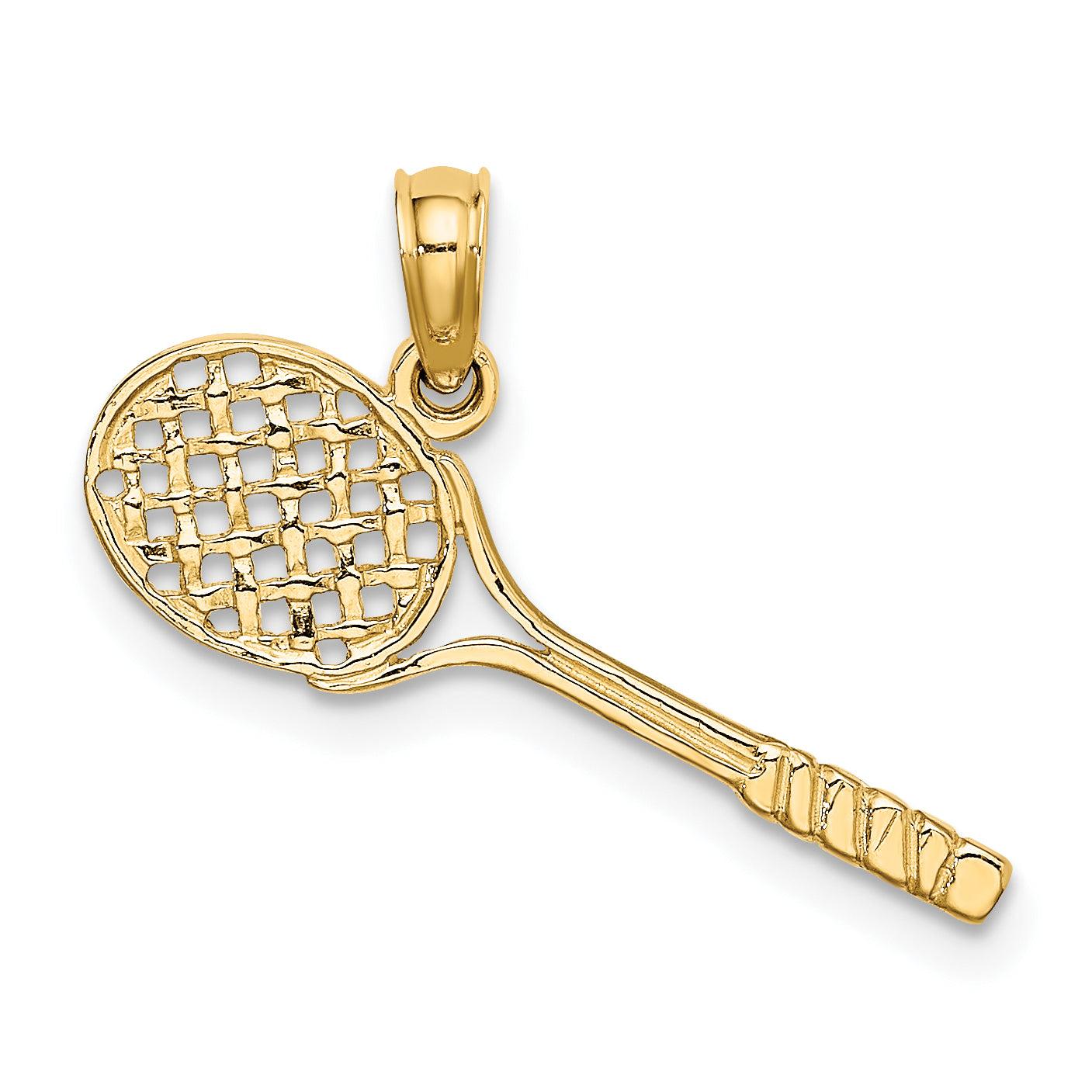 14K Yellow Gold Solid Polished 3-D Tennis Racquet Charm