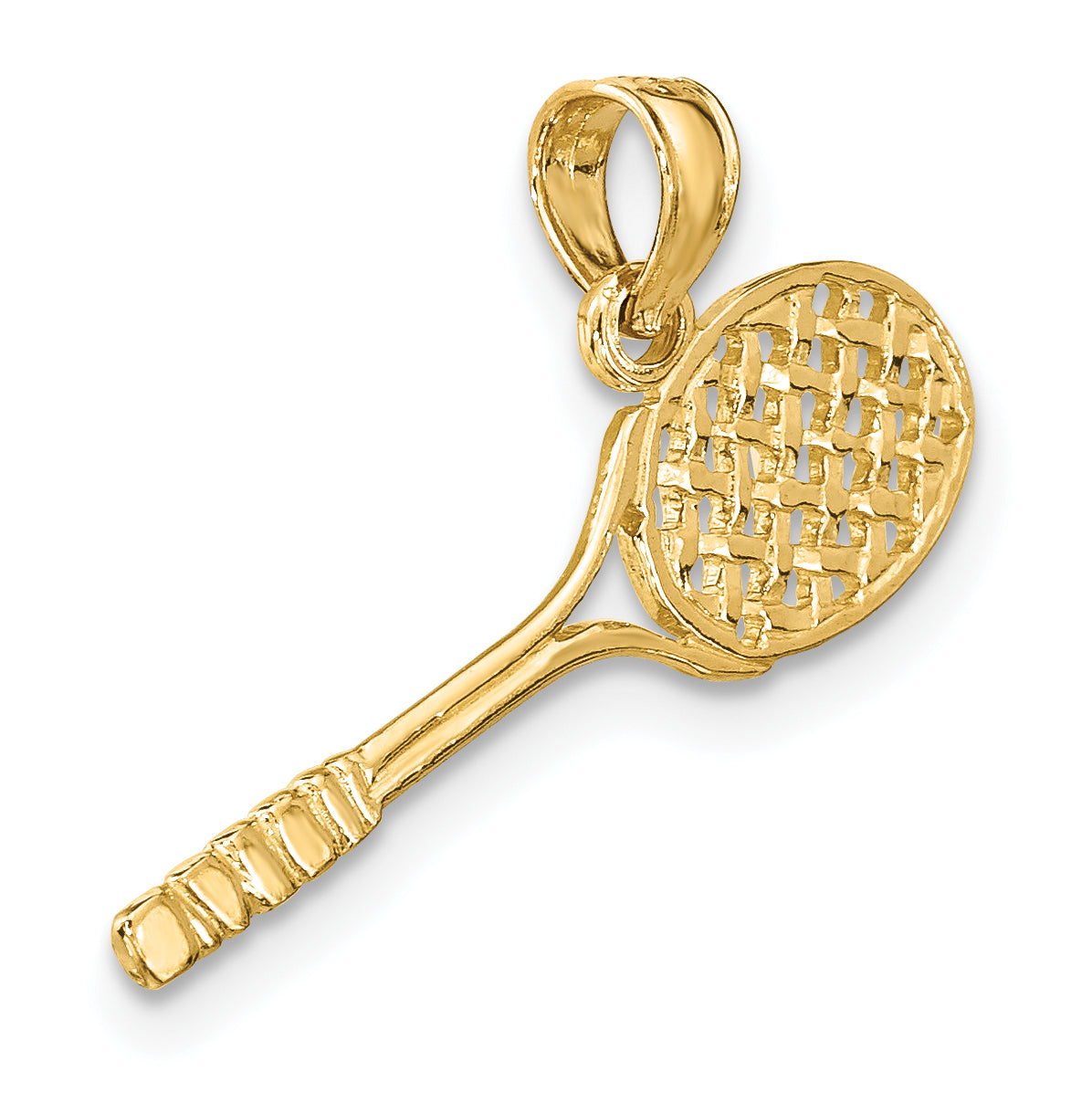 14K Yellow Gold Solid Polished 3-D Tennis Racquet Charm