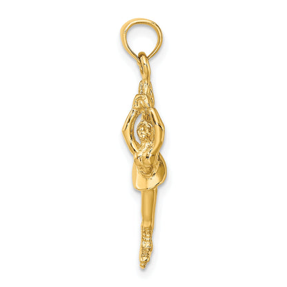 14K Yellow Gold Solid Polished 3-D Figure Skater Charm