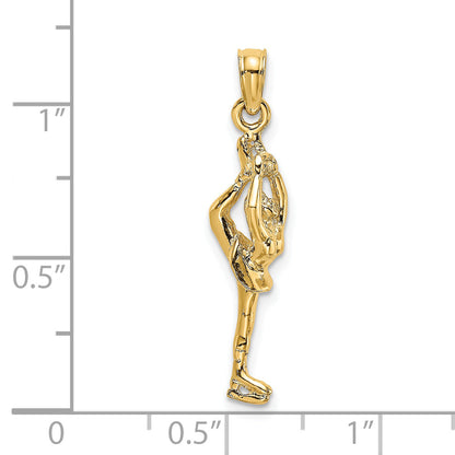 14K Yellow Gold Solid Polished 3-D Figure Skater Charm