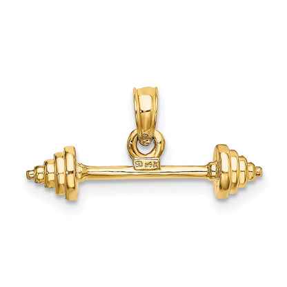 14K Yellow Gold Solid Polished 3-D Dumbbell Charm