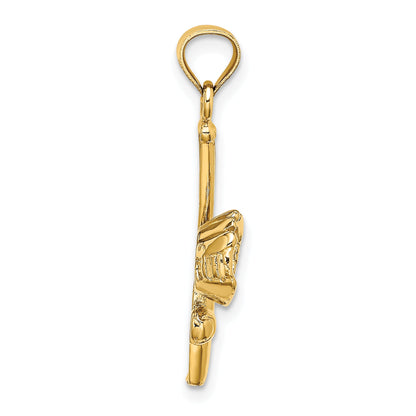 14K Yellow Gold Solid Open-Backed Glove/Bat/Baseball Charm
