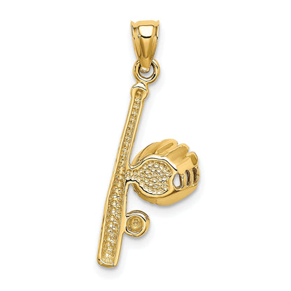 14K Yellow Gold Solid Open-Backed Glove/Bat/Baseball Charm
