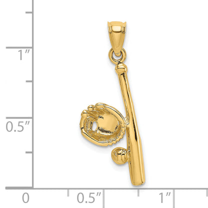 14K Yellow Gold Solid Open-Backed Glove/Bat/Baseball Charm