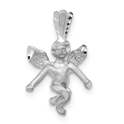14K White Gold 3D Satin Angel Pendant