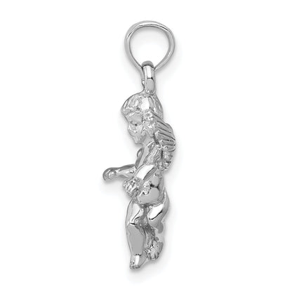 14K White Gold 3D Polished Solid Angel Pendant