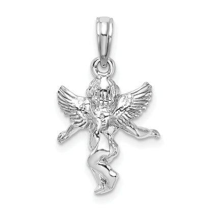 14K White Gold 3D Polished Solid Angel Pendant