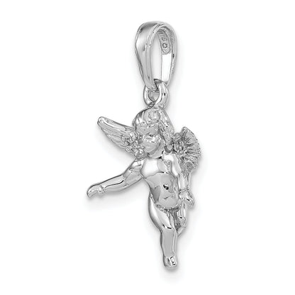 14K White Gold 3D Polished Solid Angel Pendant