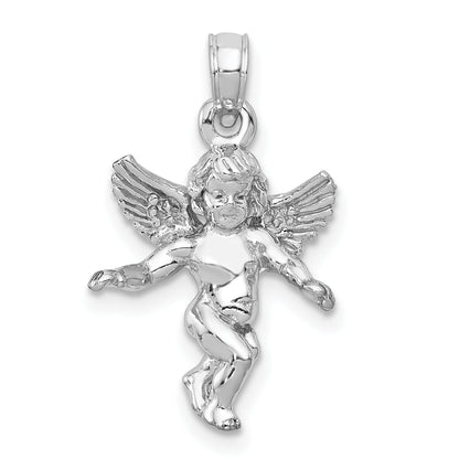 14K White Gold 3D Polished Solid Angel Pendant