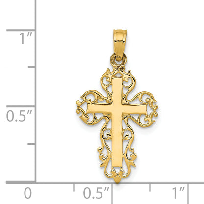14K Yellow Gold Polished Filigree Cross Charm