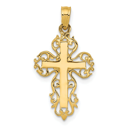 14K Yellow Gold Polished Filigree Cross Charm
