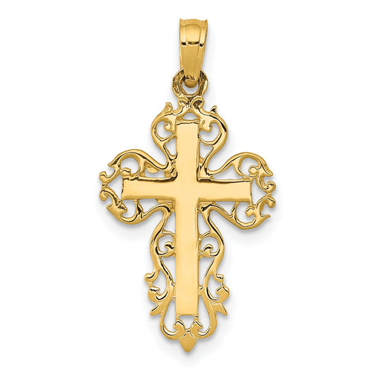 14K Yellow Gold Polished Filigree Cross Charm
