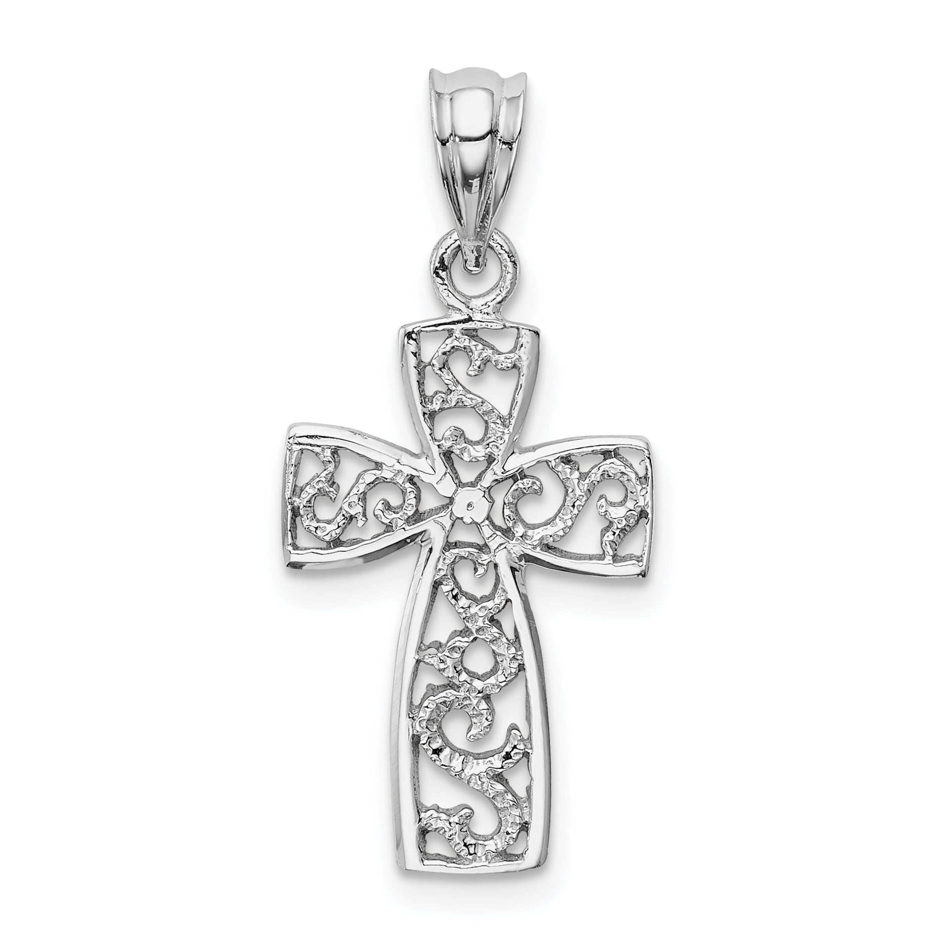 14K White Gold Filigree Cross Pendant
