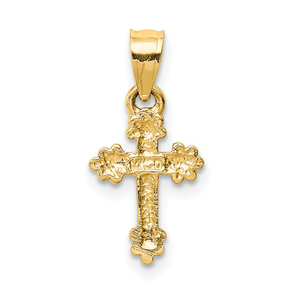 14K Yellow Gold Tiny Budded Cross Charm