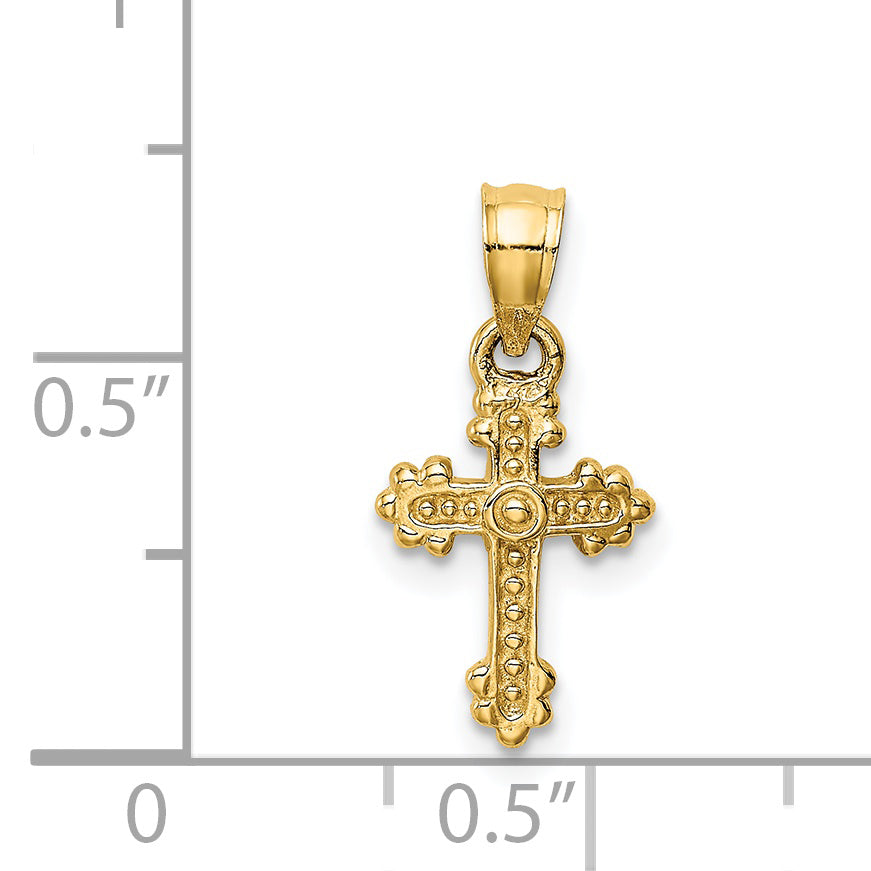 14K Yellow Gold Tiny Budded Cross Charm
