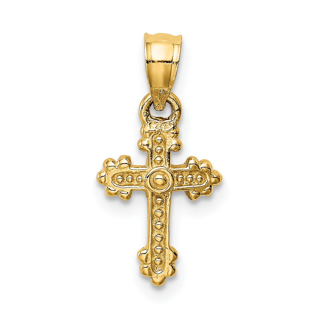 14K Yellow Gold Tiny Budded Cross Charm
