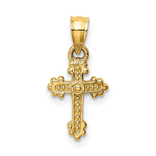 14K Yellow Gold Tiny Budded Cross Charm