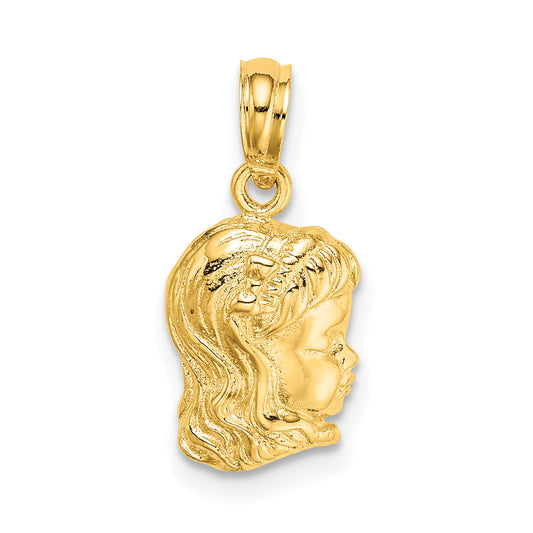 14K Yellow Gold Girl Head Charm