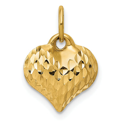 14K Yellow Gold Polished And Textured 3-D Heart Pendant
