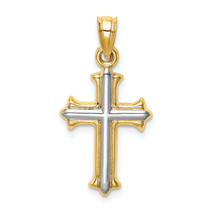 14K Yellow & Rhodium W/Rhodium Reversible Hollow Cross Pendant