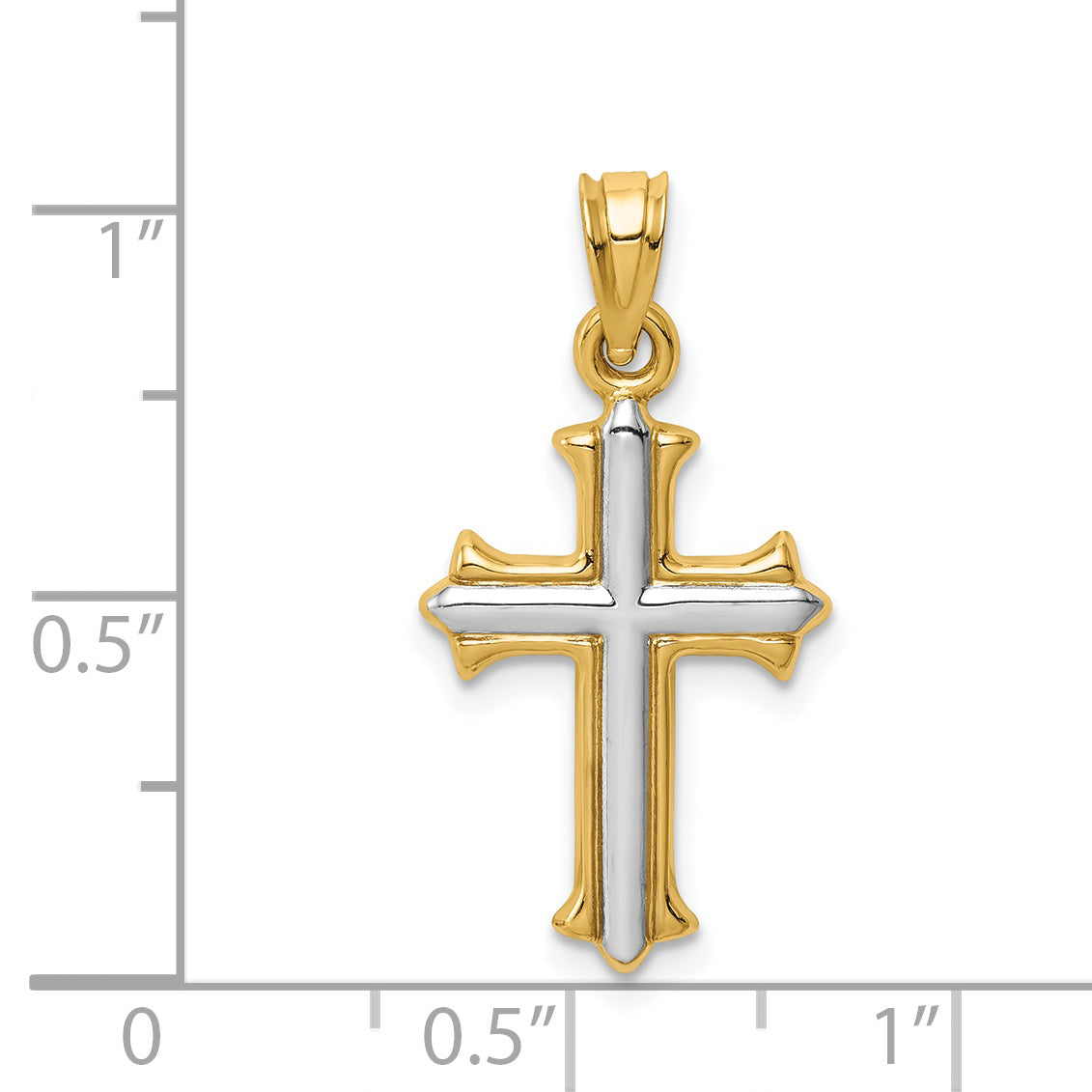 14K Yellow & Rhodium W/Rhodium Reversible Hollow Cross Pendant