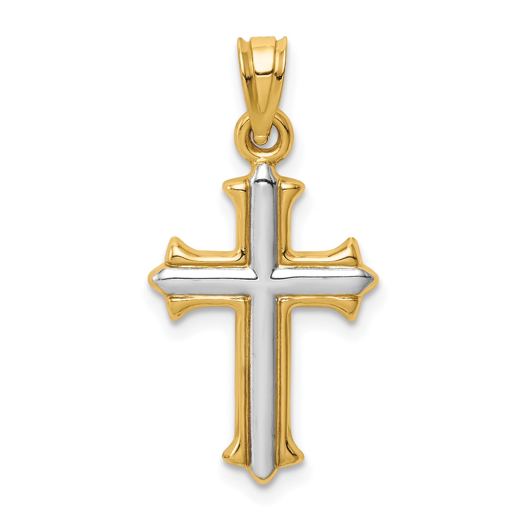 14K Yellow & Rhodium W/Rhodium Reversible Hollow Cross Pendant