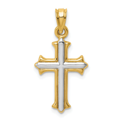 14K Yellow & Rhodium W/Rhodium Reversible Hollow Cross Pendant